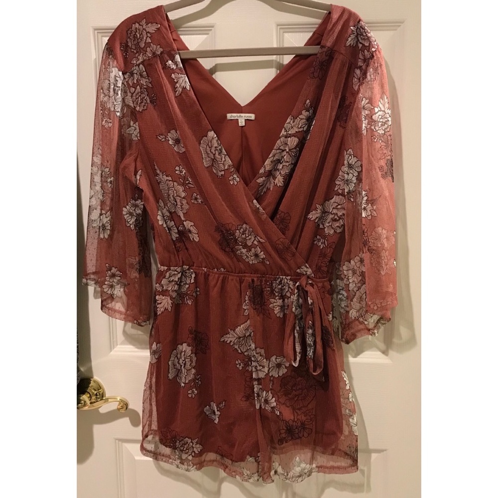 Charlotte Russe Floral Romper with Tulle Sleeves